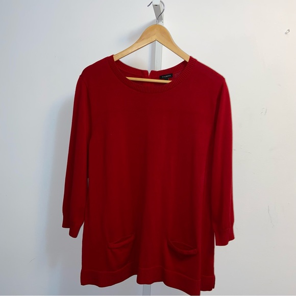 Talbots Red Sweater XL Crewneck With Pockets Zip Back 3/4 Sleeves Cotton Blend - Picture 6 of 8